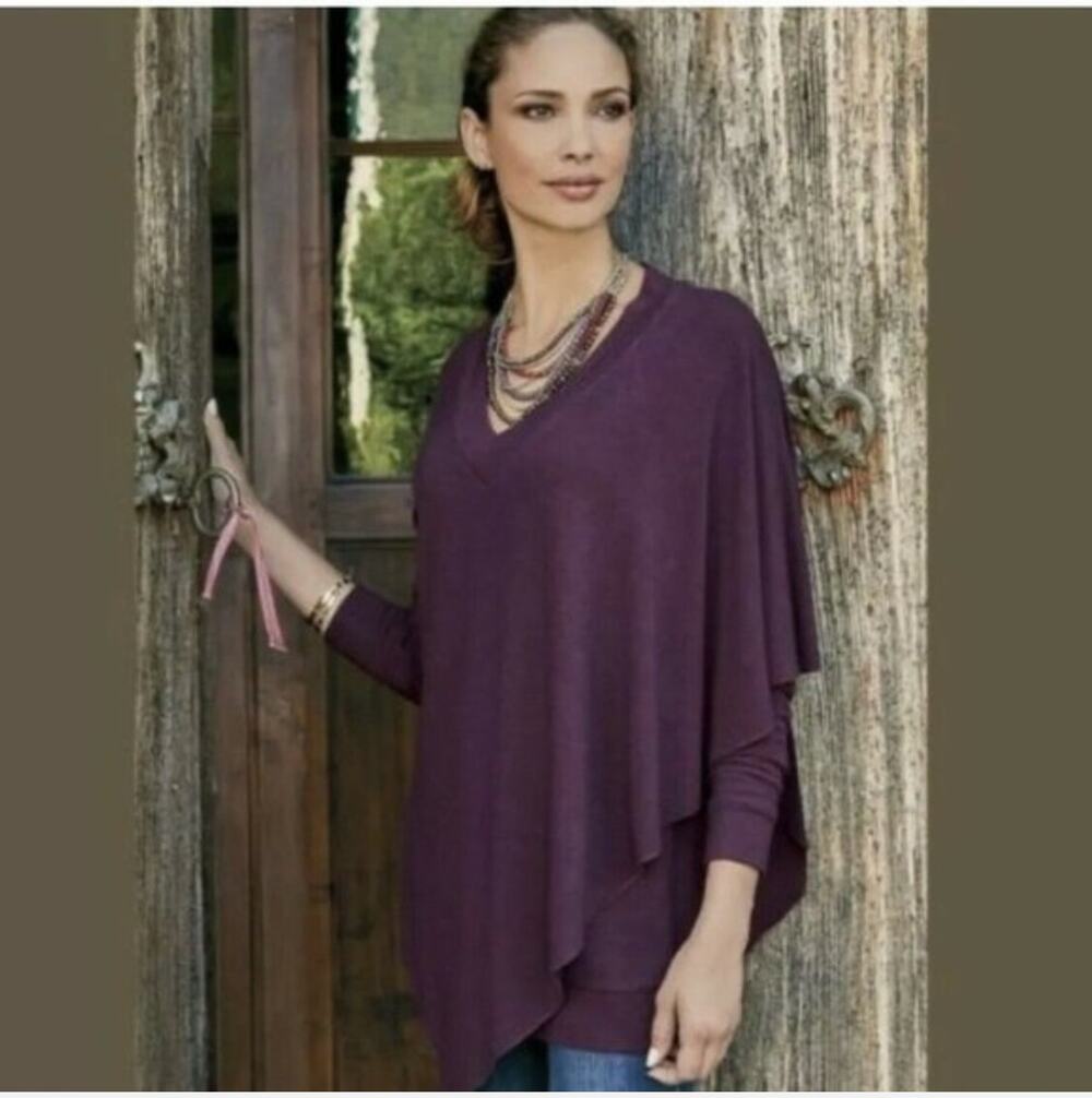 Soft Surrounding Madeleine Tunic Blouse Top V-Neck Size Large Plum Purple